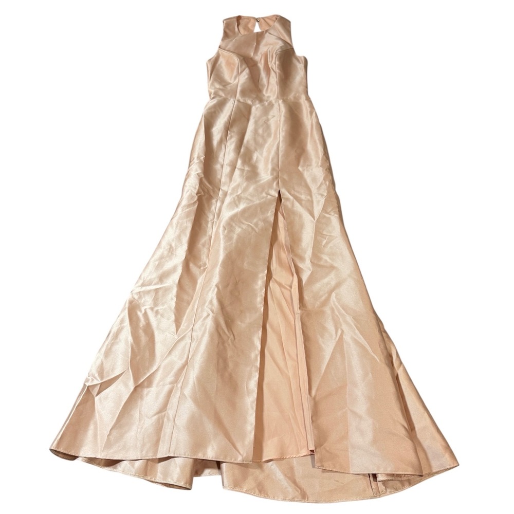 NWT‎ Alfred Sung JEWEL NECK BOWED OPEN-BACK TRUMPET DRESS FRONT SLIT Pink 2R - Picture 2 of 11